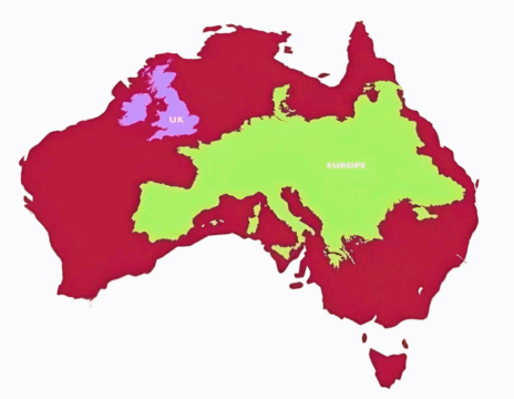 True Size of Australia Compared to Europe.