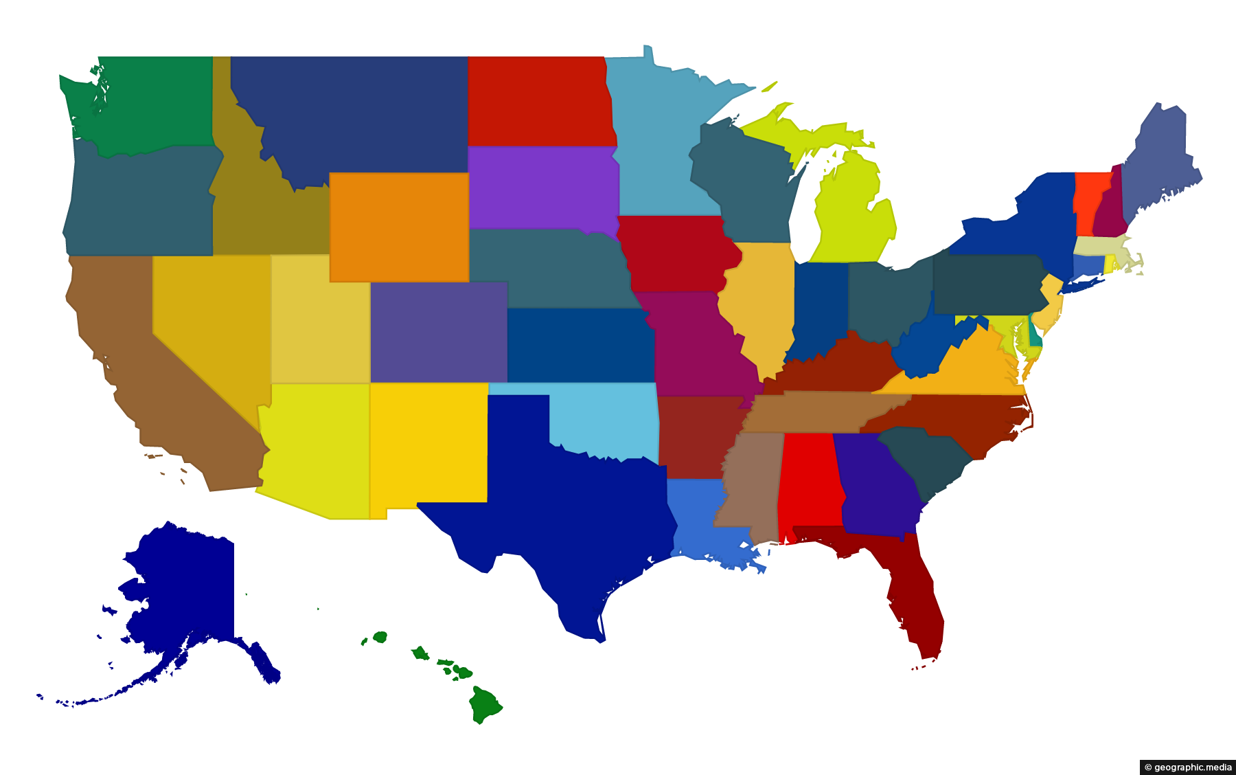 The States of the USA map - Geographic Media