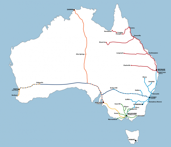 Australian Train Routes Map