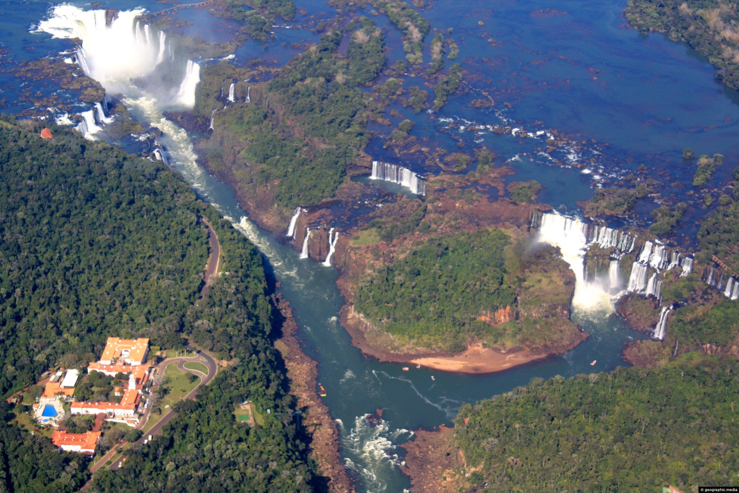Aerial view of Iguassu Falls in Brazil
