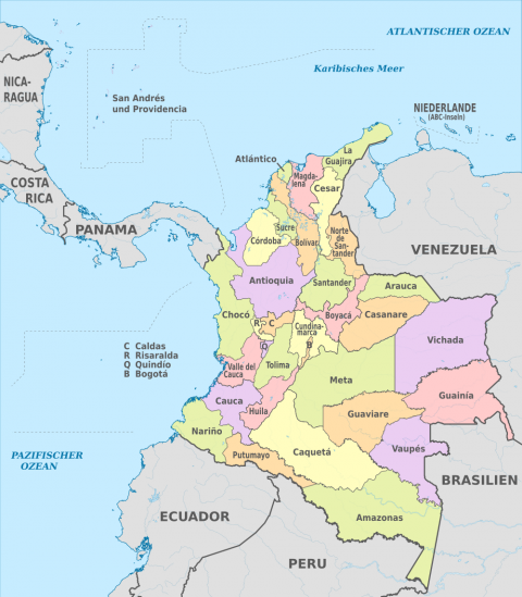 Departments of Colombia Map - Geographic Media