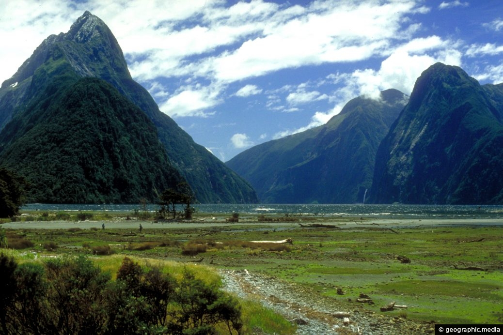 Milford Sound with Mitre Peak in view.