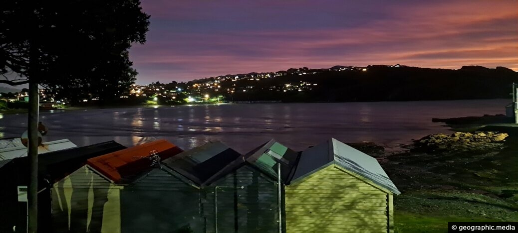 Boat Sheds and Sunset at Titahi Bay