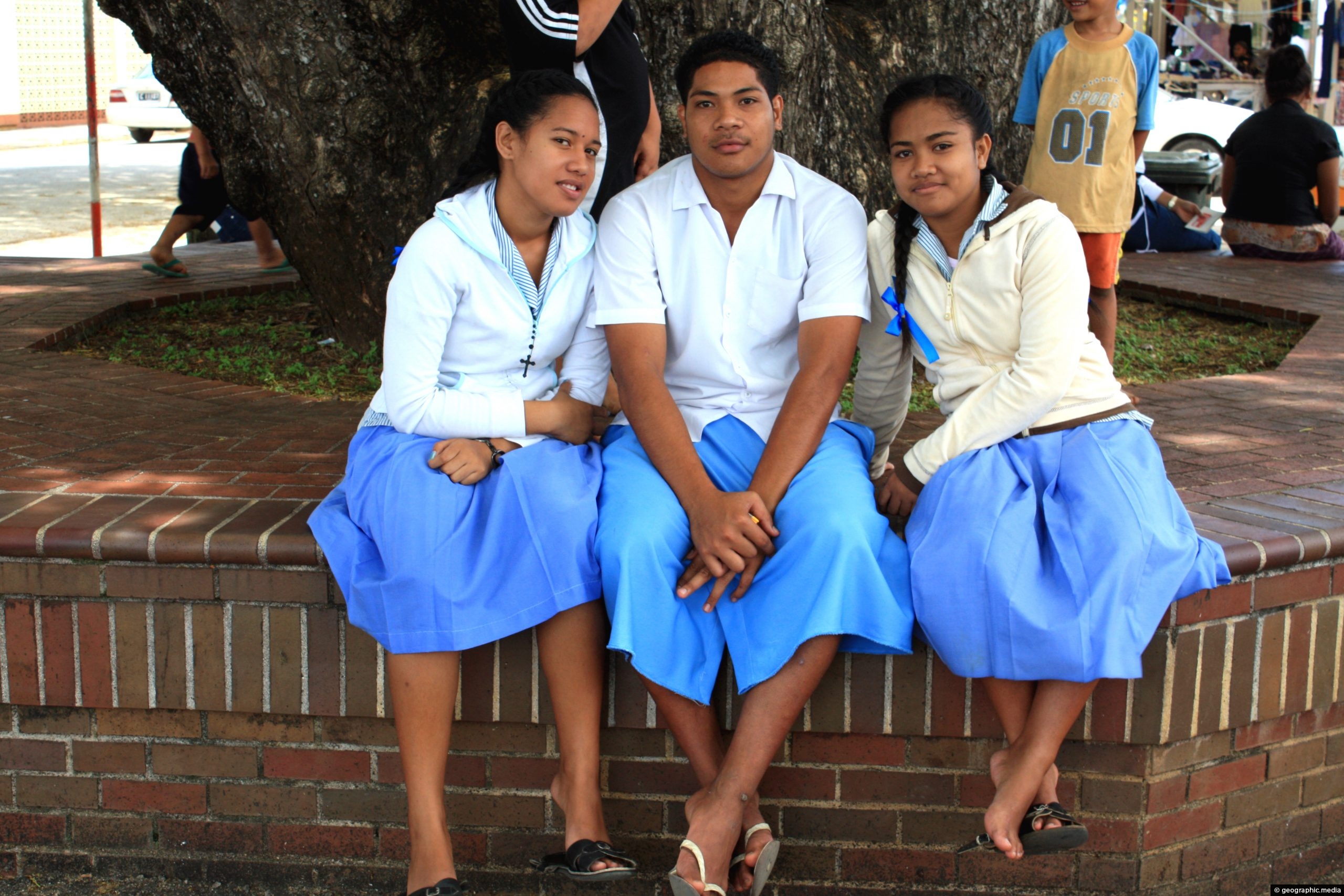 Teenage Tongans in traditional wear