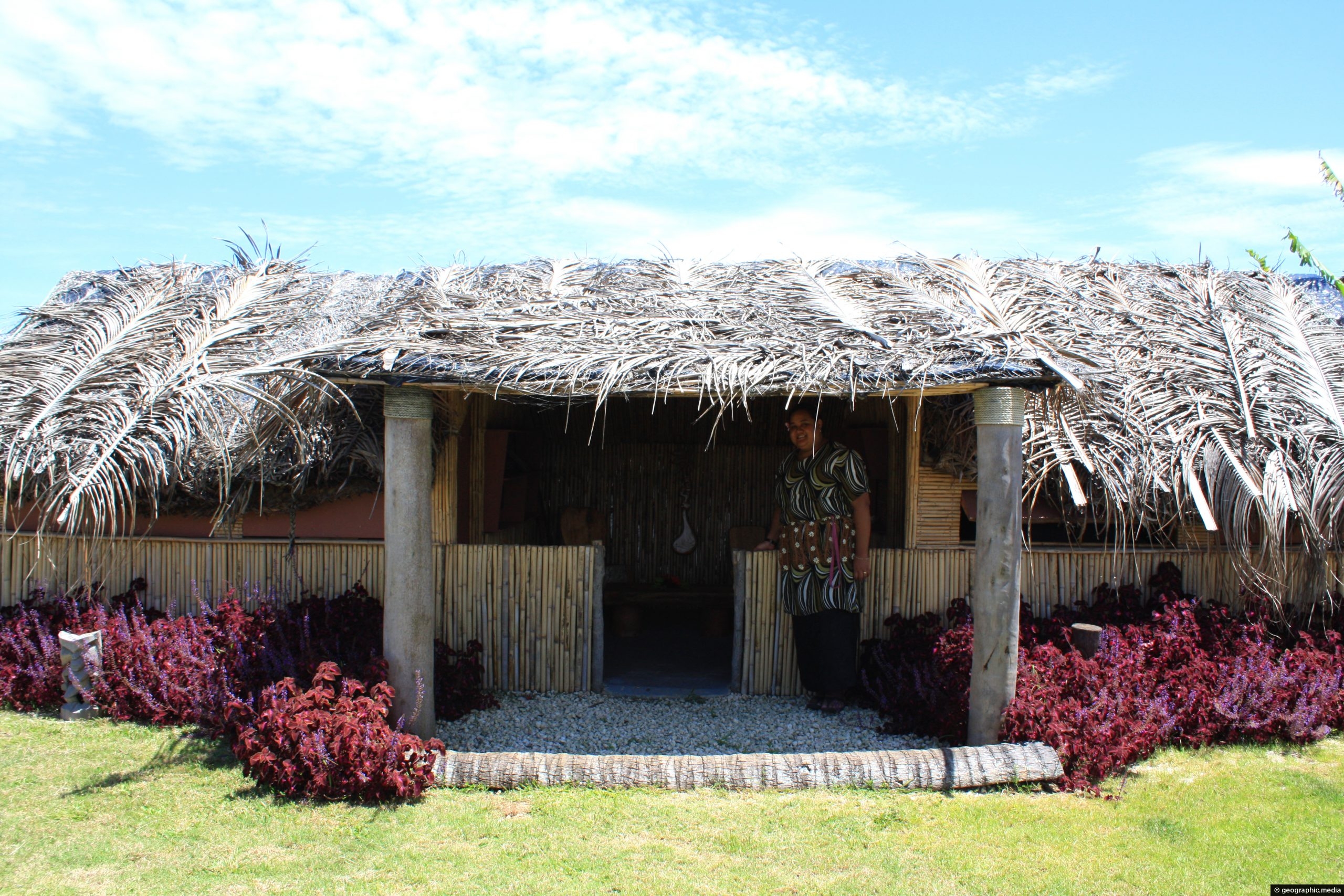 Fale entrance and lady in Old Tonga