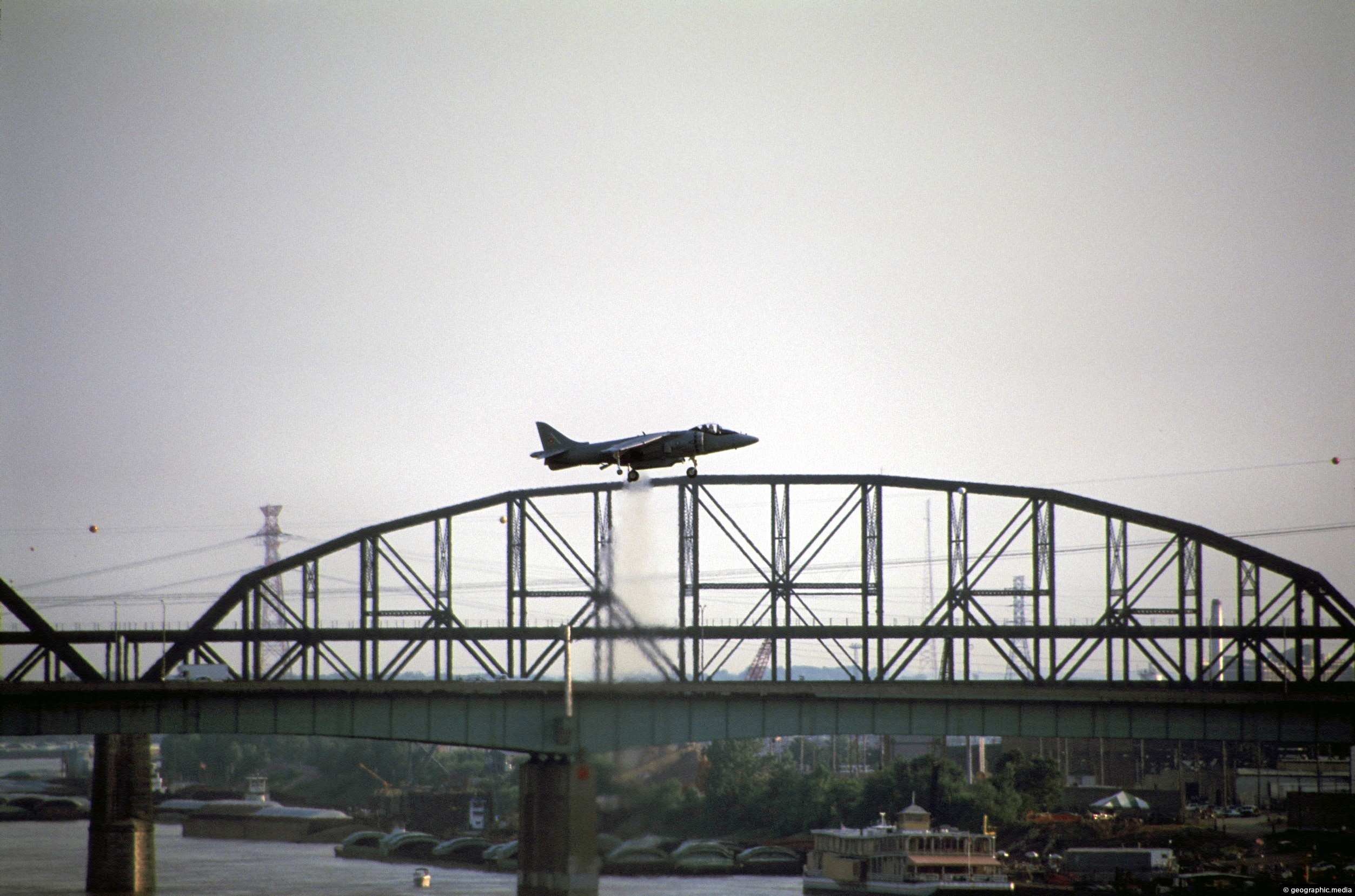Plane on a rail bridge in St Louis